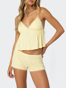 Women Lounge Lace Pajama Sets 2 Piece Sexy Sleeveless Cami Tank Top and Shorts Pj Set Matching Suit Sleepwear